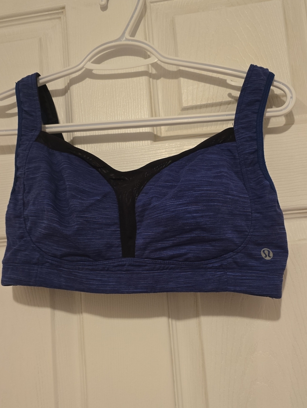 lululemon athletica Heathered Blue Support Sports Bra with Black Mesh